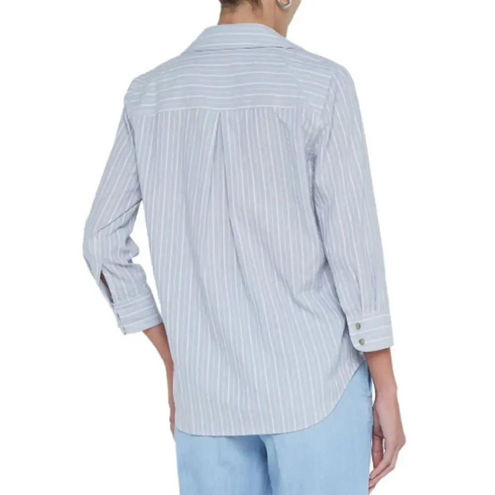 L'Agence Women's Light Blue/Bone Stripe Daniella Shirt Size XL